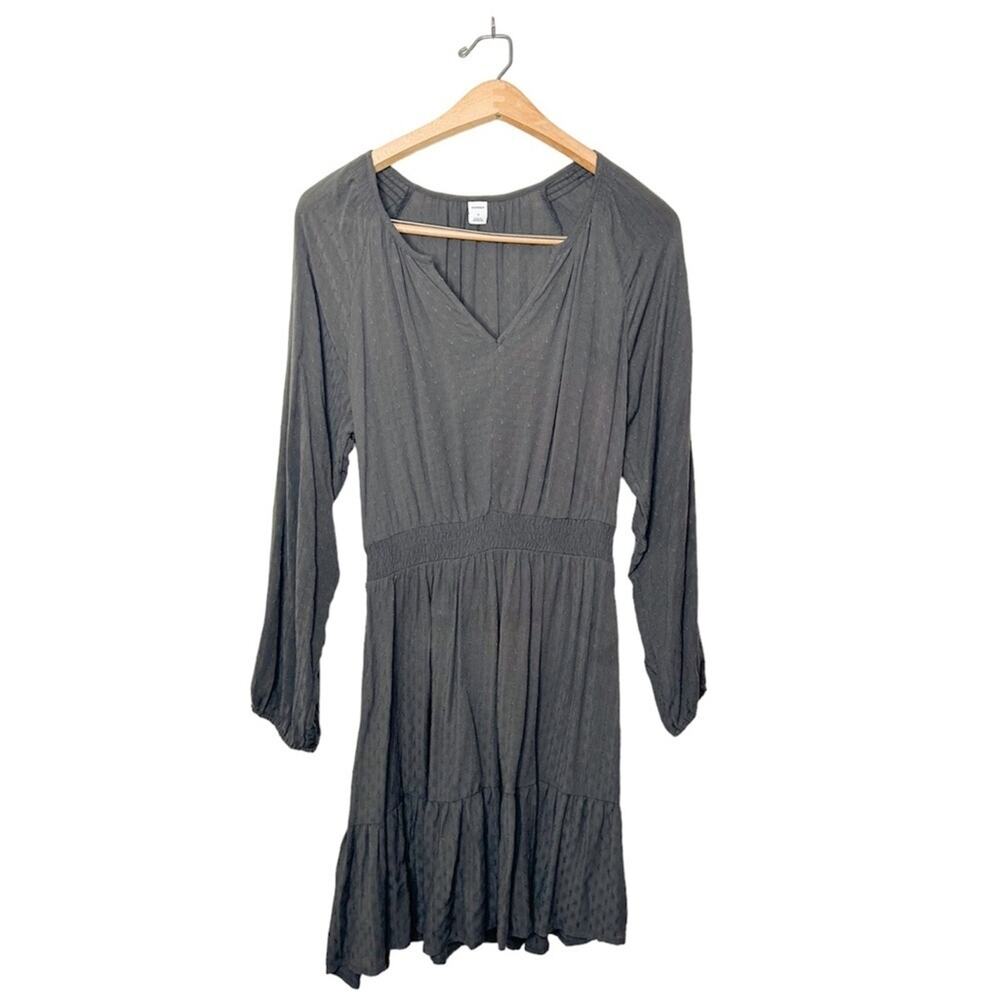 Old Navy Neutral Grey Swiss Dot Boho Long Sleeve V Neck Mini Dress Small S
